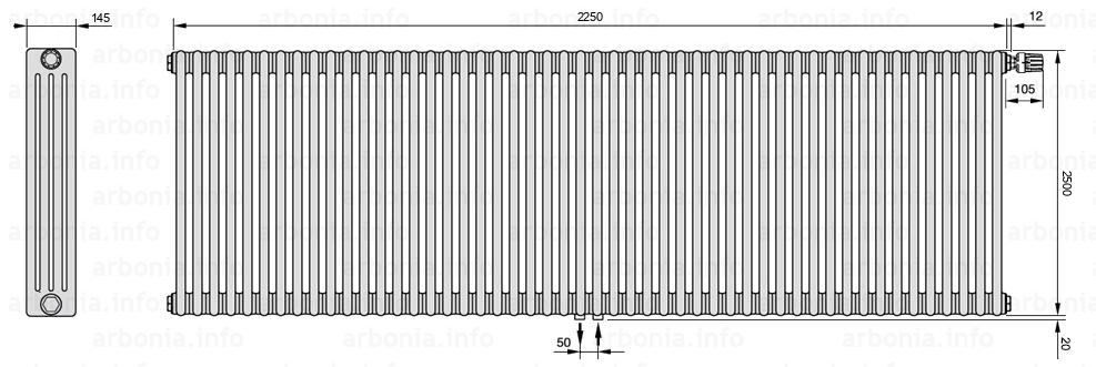 Схема (чертеж) Радиатор Arbonia 4250/50 №96 твв